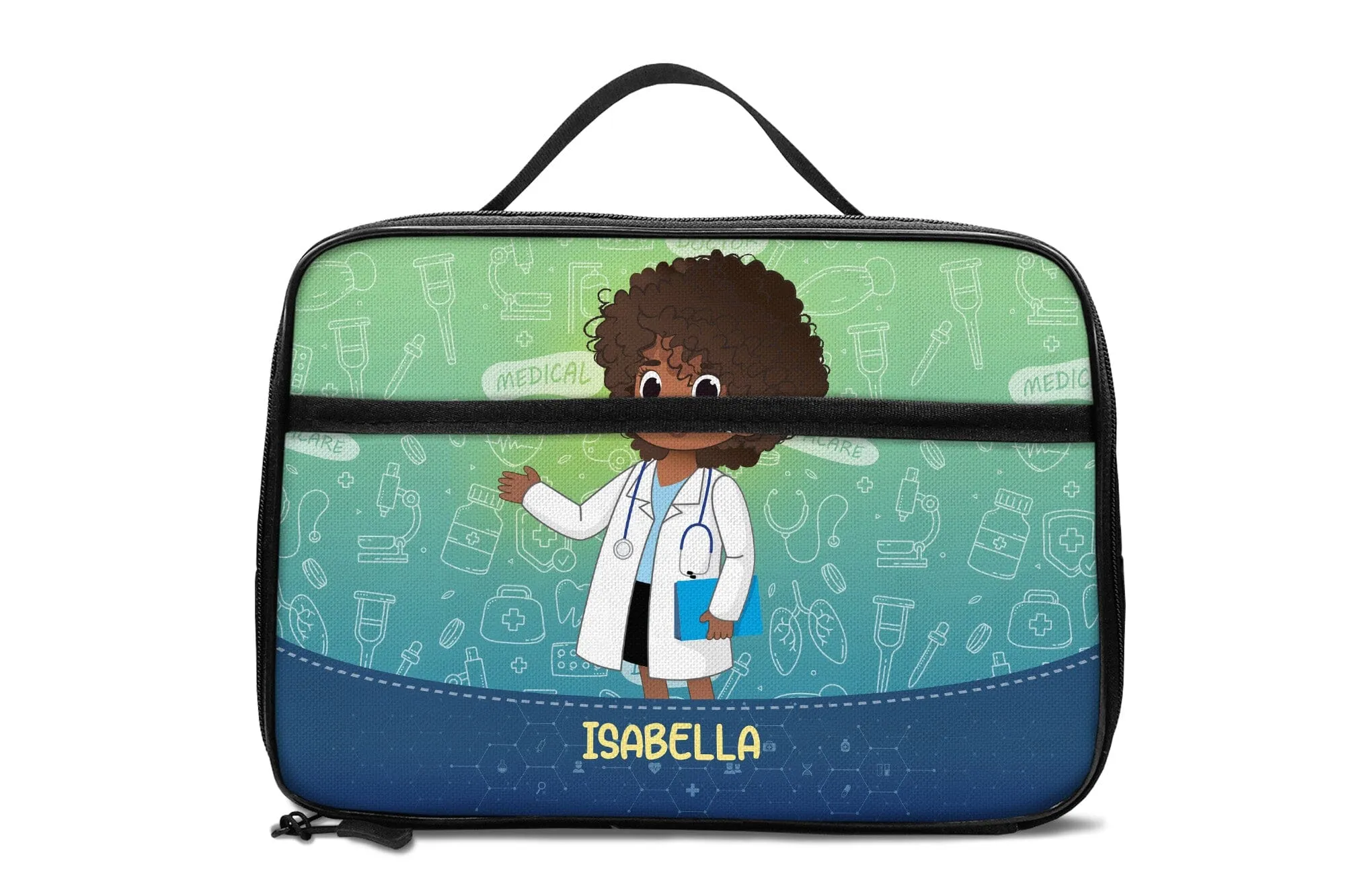 Personalized Little Afro Doctor Lunch Bag For Kids (Without Containers)