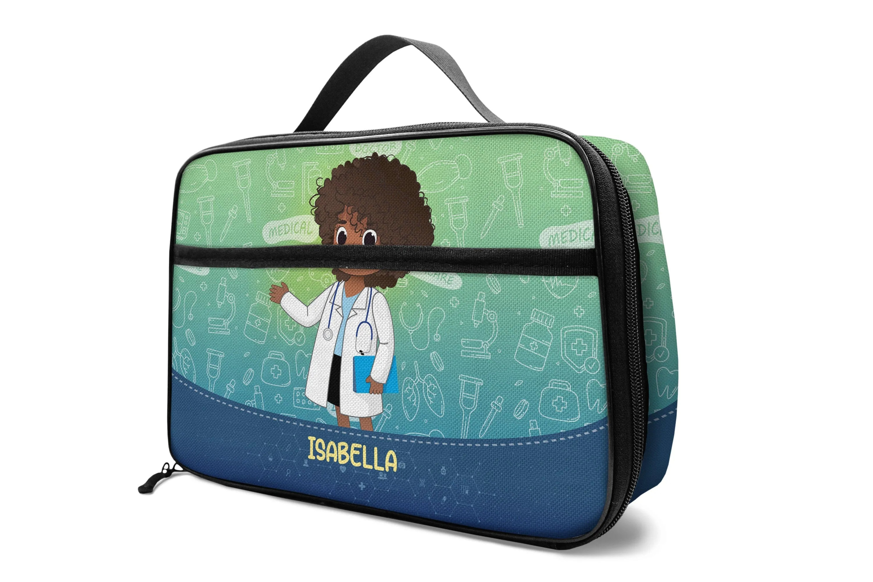 Personalized Little Afro Doctor Lunch Bag For Kids (Without Containers)