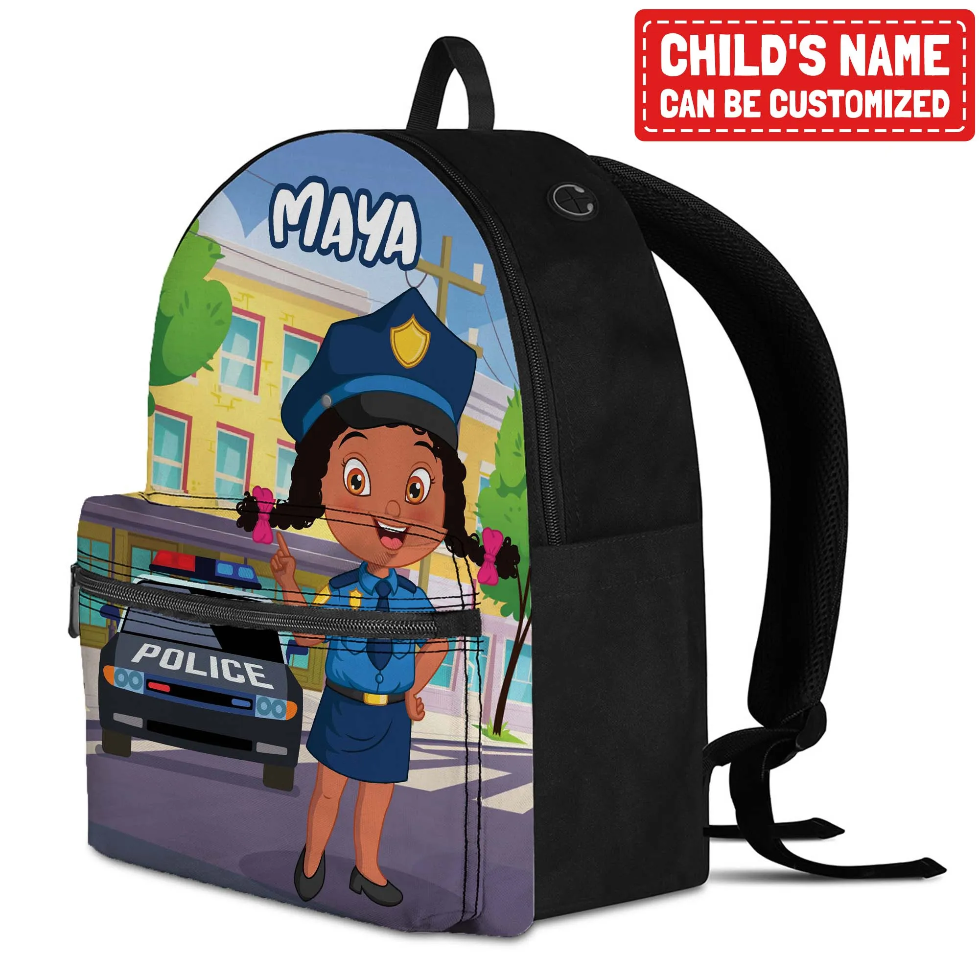 Personalized Little Afro Police Kid Backpack