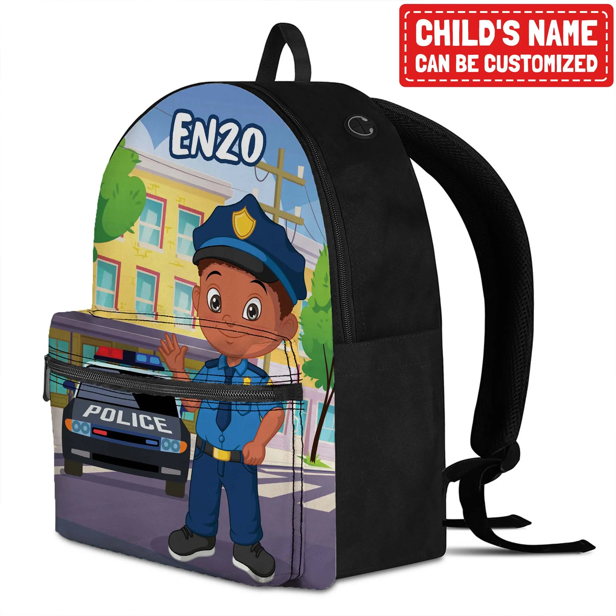 Personalized Little Afro Police Kid Backpack