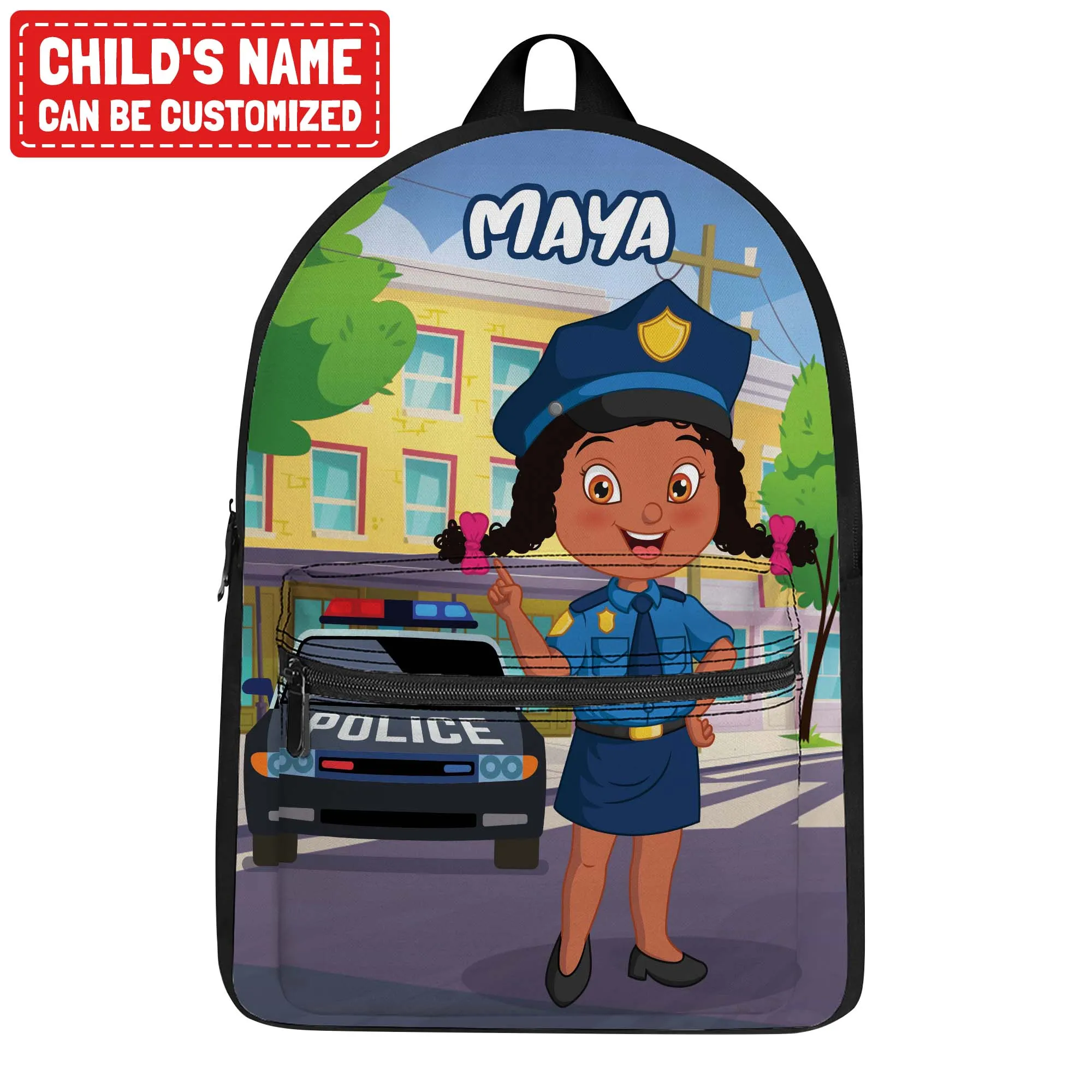 Personalized Little Afro Police Kid Backpack