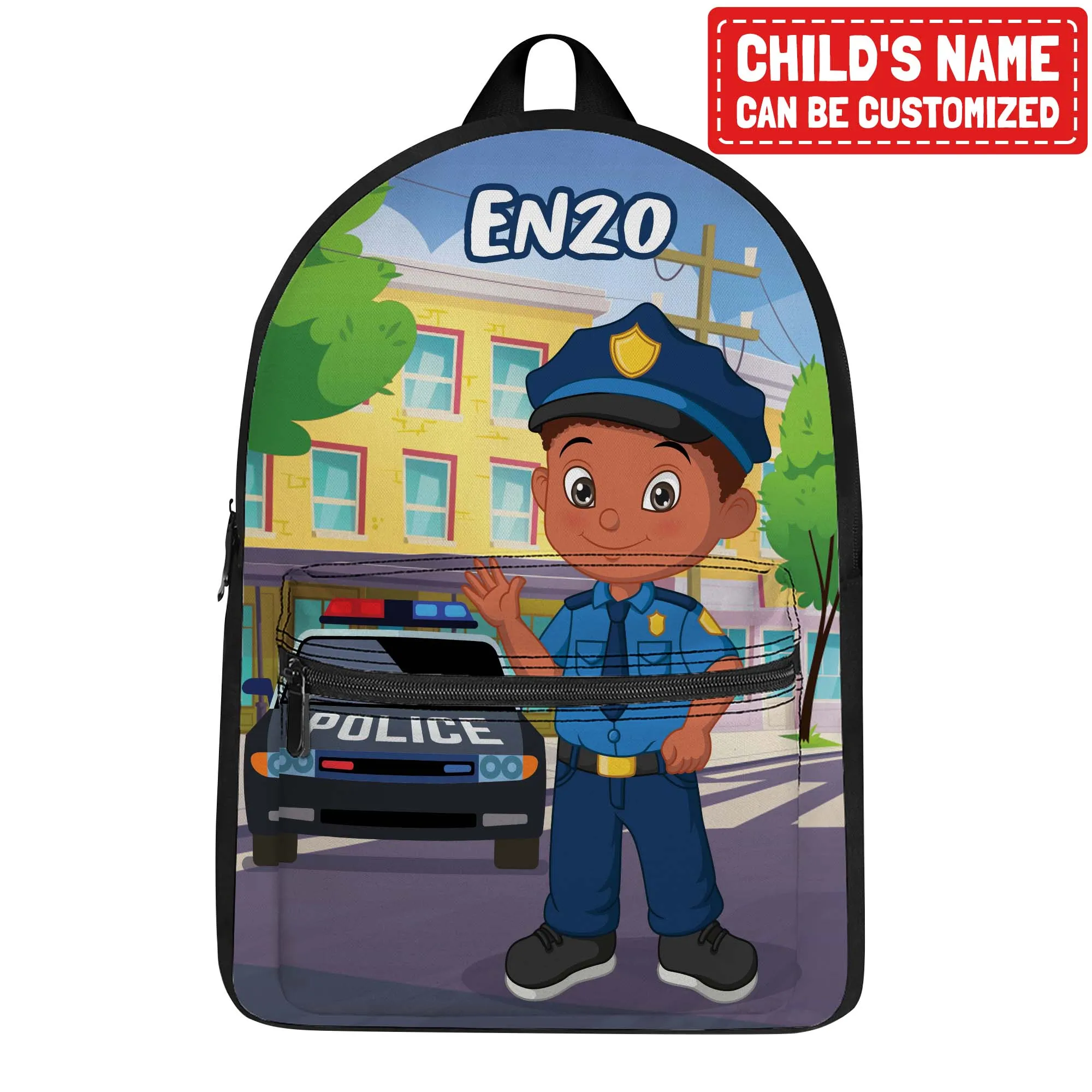 Personalized Little Afro Police Kid Backpack