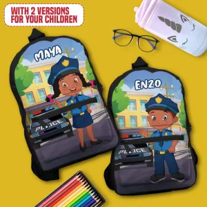 Personalized Little Afro Police Kid Backpack