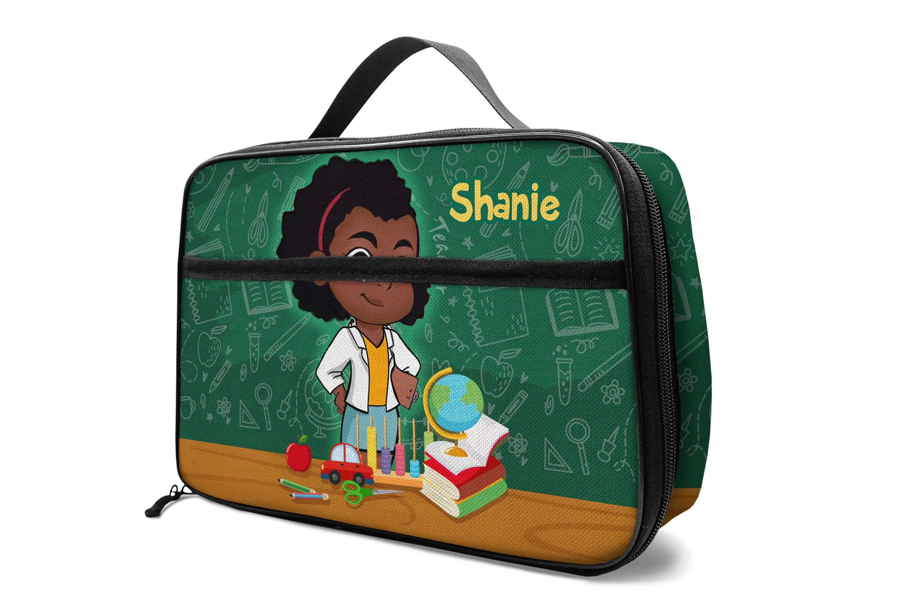 Personalized Little Afro Teacher Kid Backpack And Lunch Bag Set