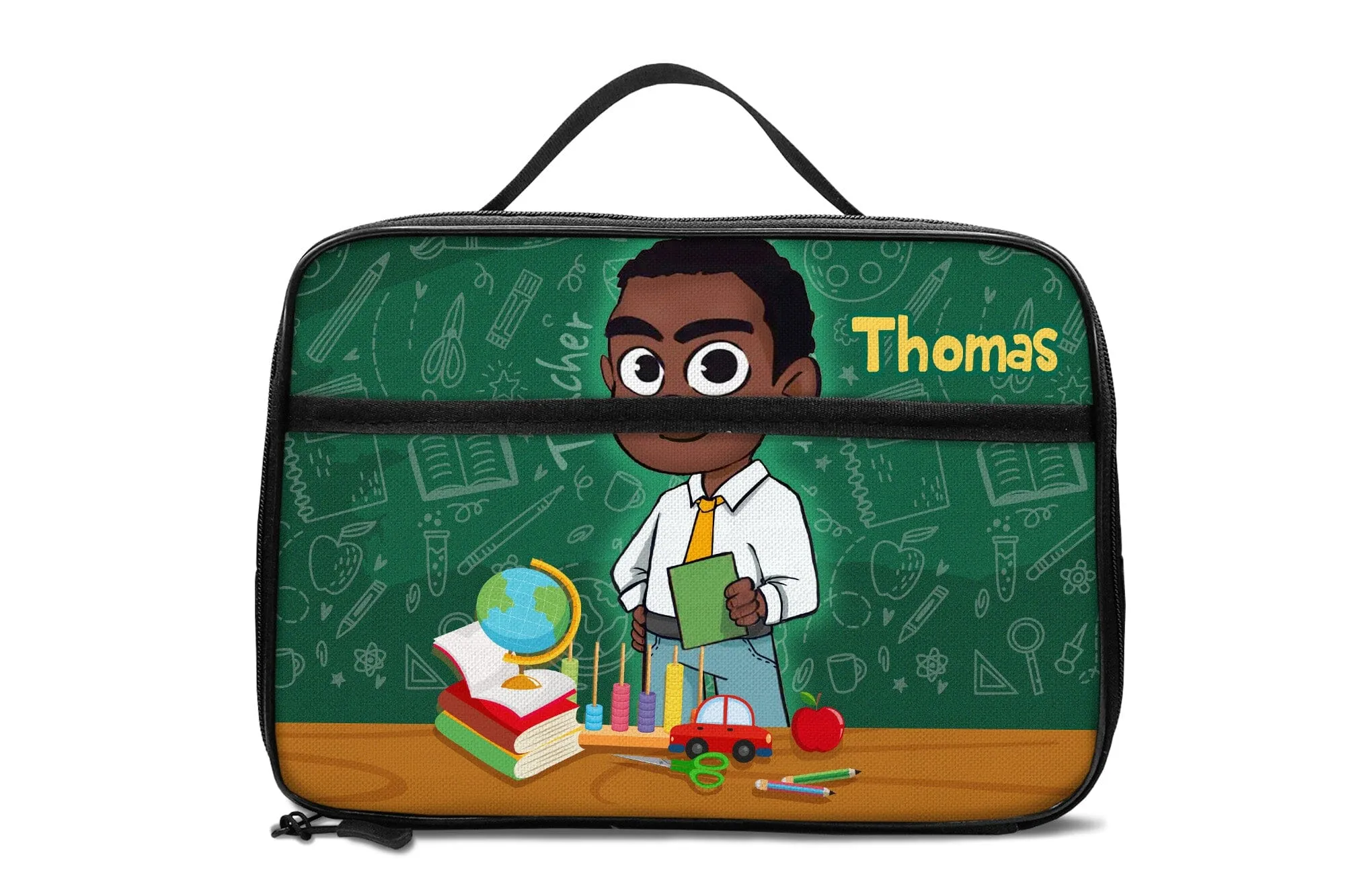 Personalized Little Afro Teacher Kid Backpack And Lunch Bag Set