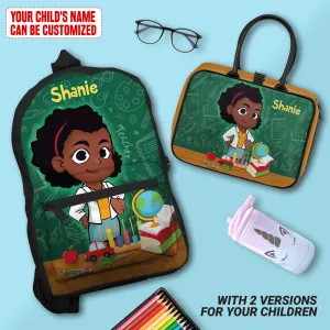 Personalized Little Afro Teacher Kid Backpack And Lunch Bag Set