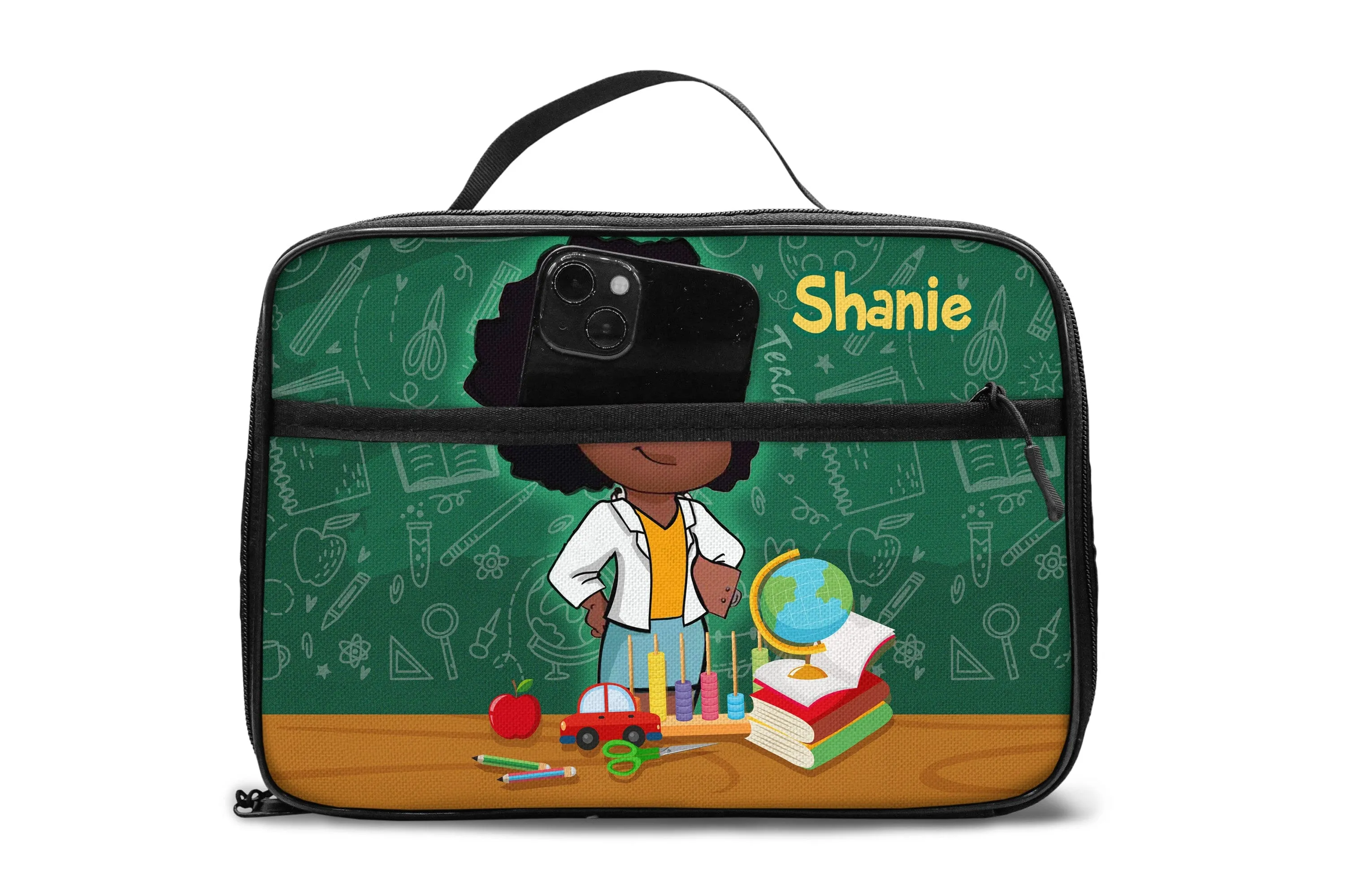 Personalized Little Afro Teacher Kid Backpack And Lunch Bag Set