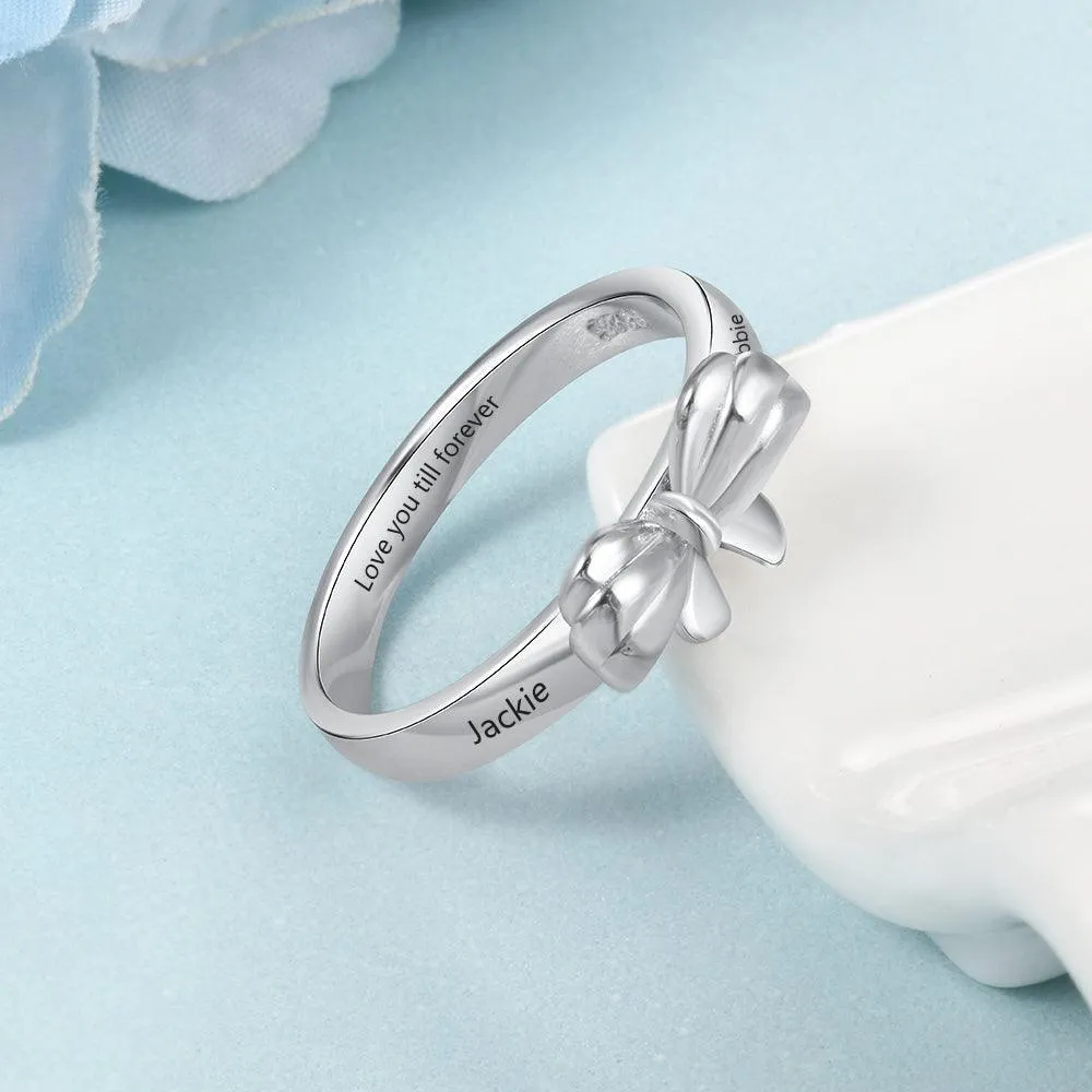 Personalized Name Engraved Bowknot Rings