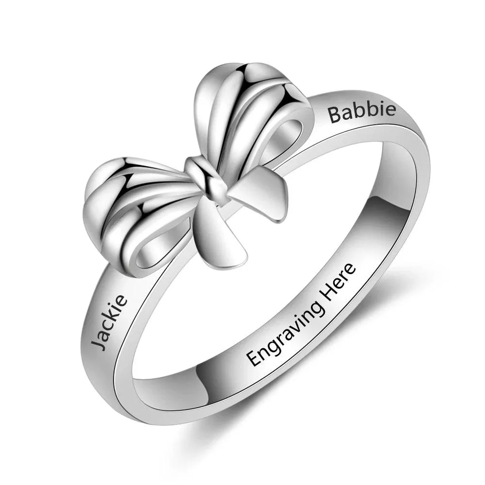 Personalized Name Engraved Bowknot Rings