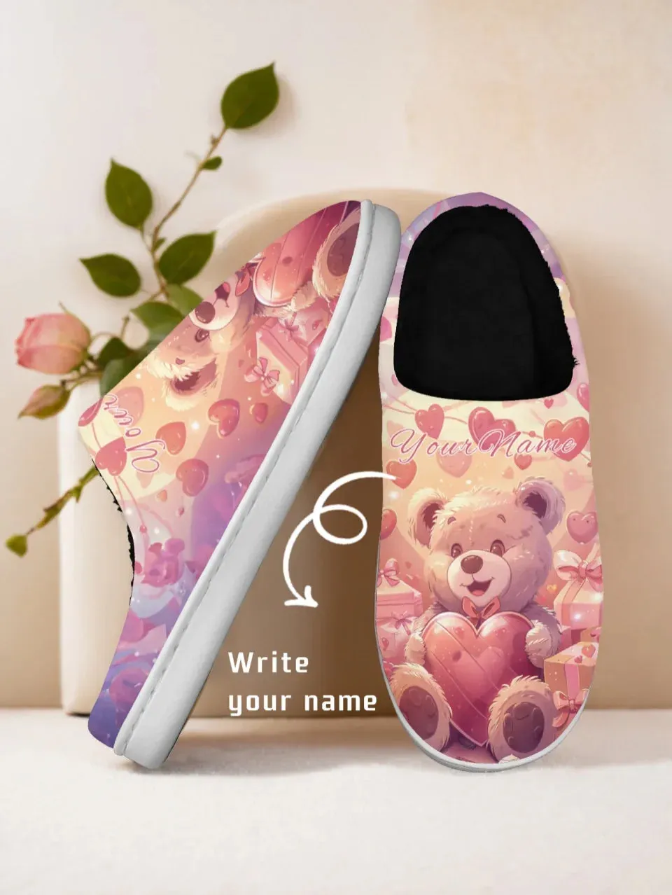 Personalized Warm Love Fur Slippers, Custom Couple’s Indoor Shoes for Valentine's Day