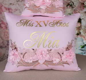 Pink and Gold quinceanera kneeling pillow, shoes pillow