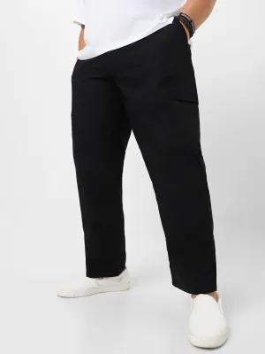 Plus Men's Black Regular Fit Solid Cargo Chino Pant with 6 Pockets