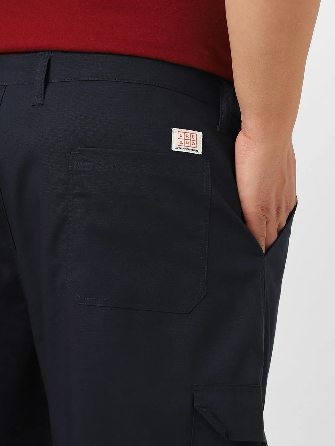 Plus Men's Navy Blue Regular Fit Solid Cargo Chino Pant with 6 Pockets