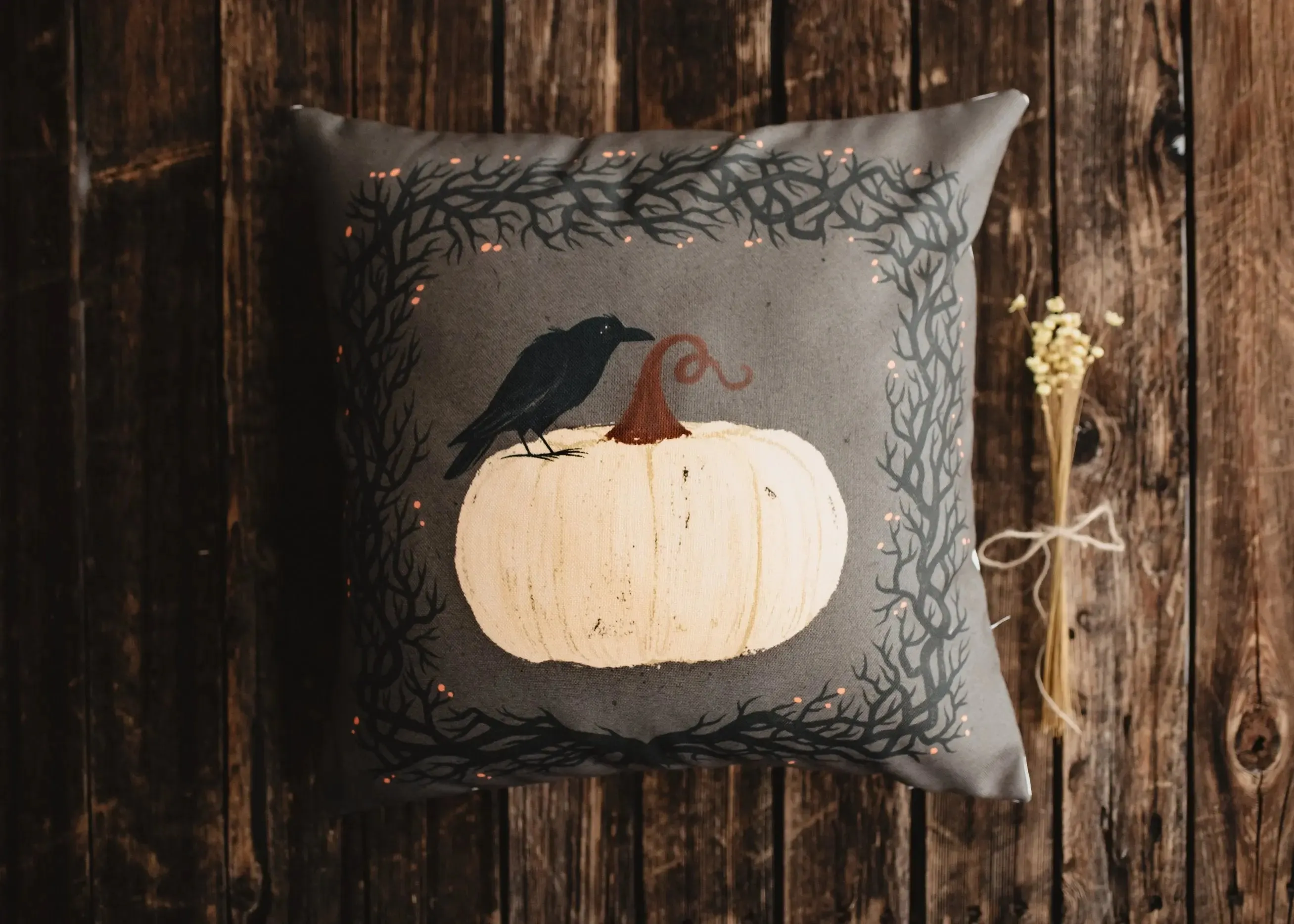 Primitive Dark Crow Pumpkin Pillow Cover |  Thanksgiving Décor | Farmhouse Pillows | Country Decor | Fall Throw Pillows | Cute Throw Pillows