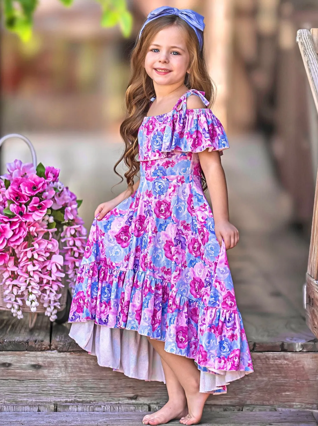 Radiant Roses Hi-Lo Ruffle Dress