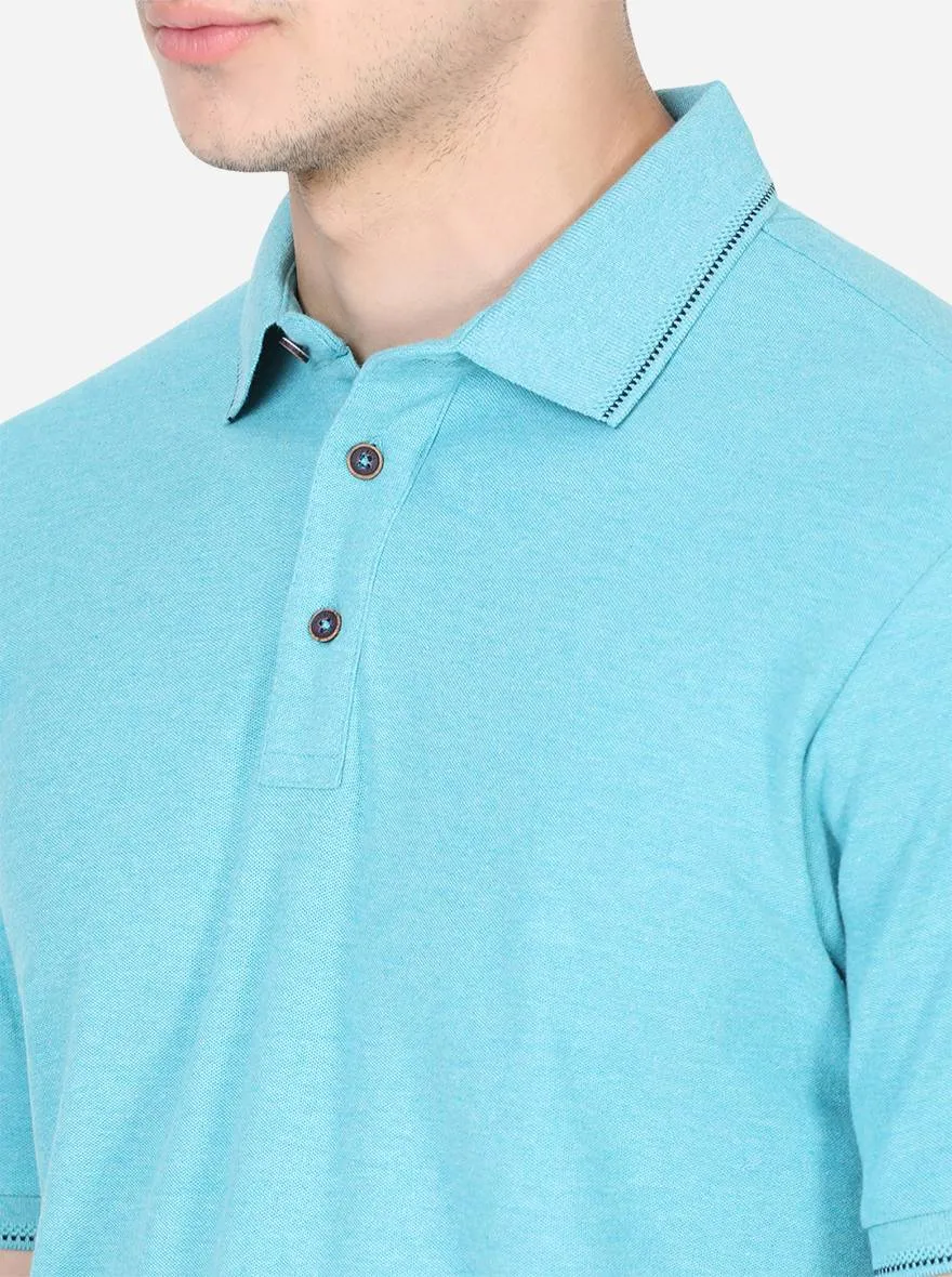 River Blue Solid Slim Fit Polo T-Shirt | JadeBlue