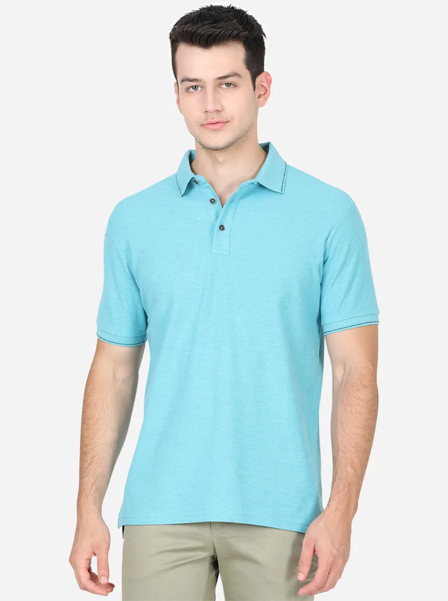 River Blue Solid Slim Fit Polo T-Shirt | JadeBlue