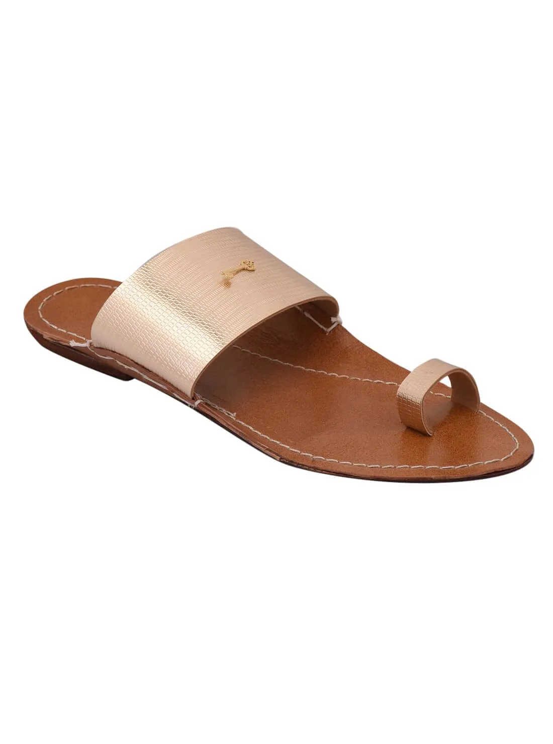 Rose Gold Metallic Genuine Leather Kolhapuri Chappals