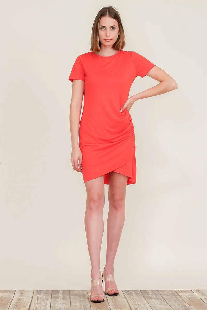 Ruched Dress Bodycon with Side Shirring T-Shirt Mini Dress Sundress