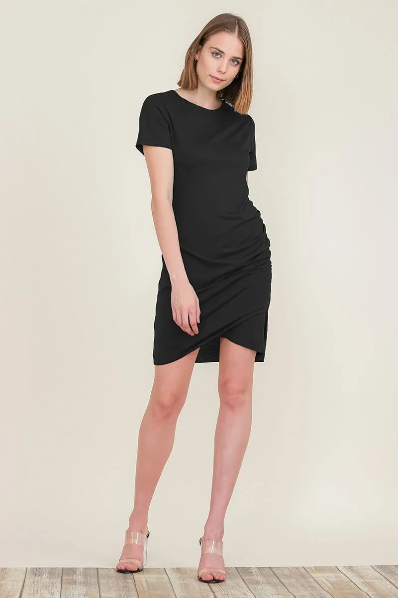 Ruched Dress Bodycon with Side Shirring T-Shirt Mini Dress Sundress