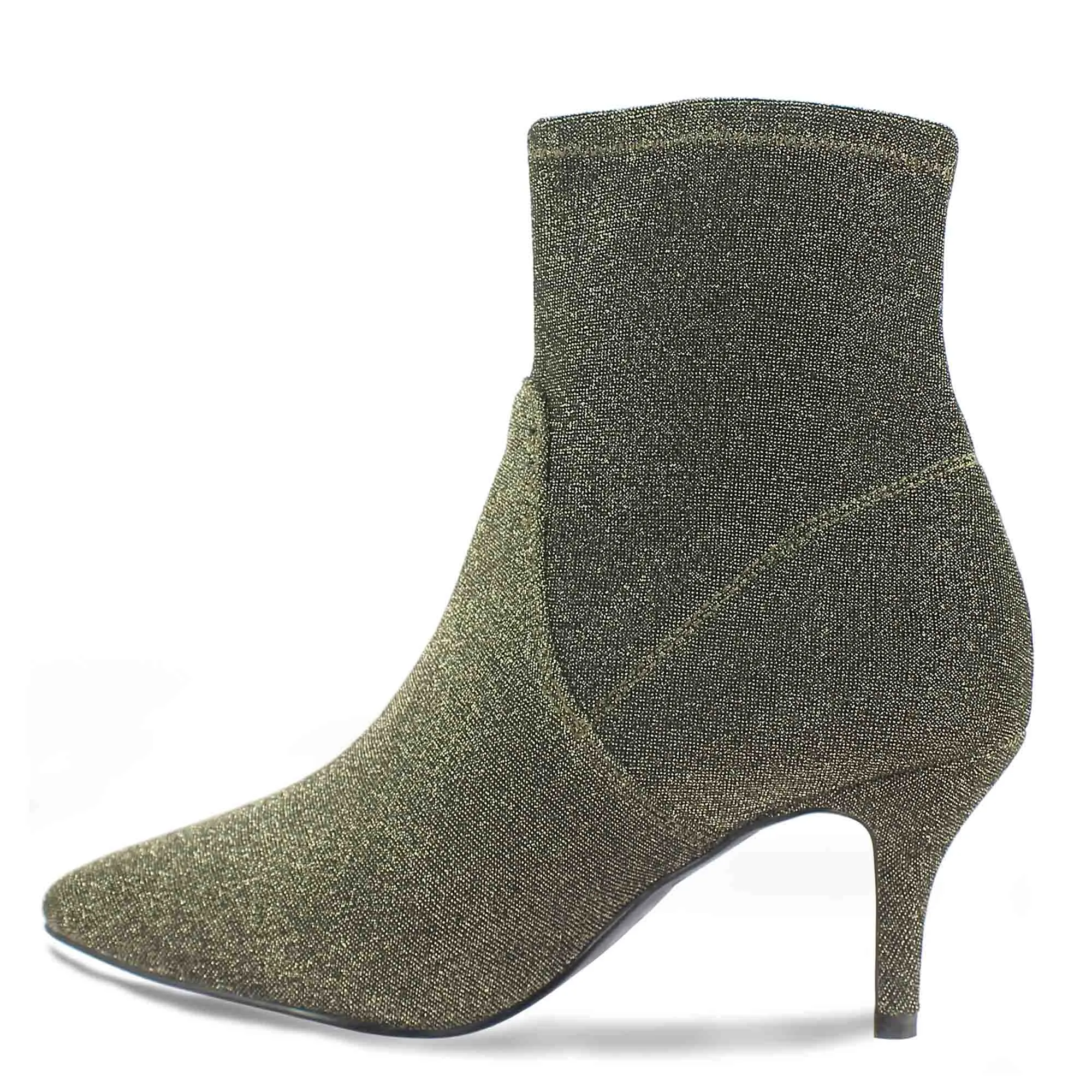 Saint Callista Gold Glitter Stretch Fabric Pointed Toe Ankle Boots