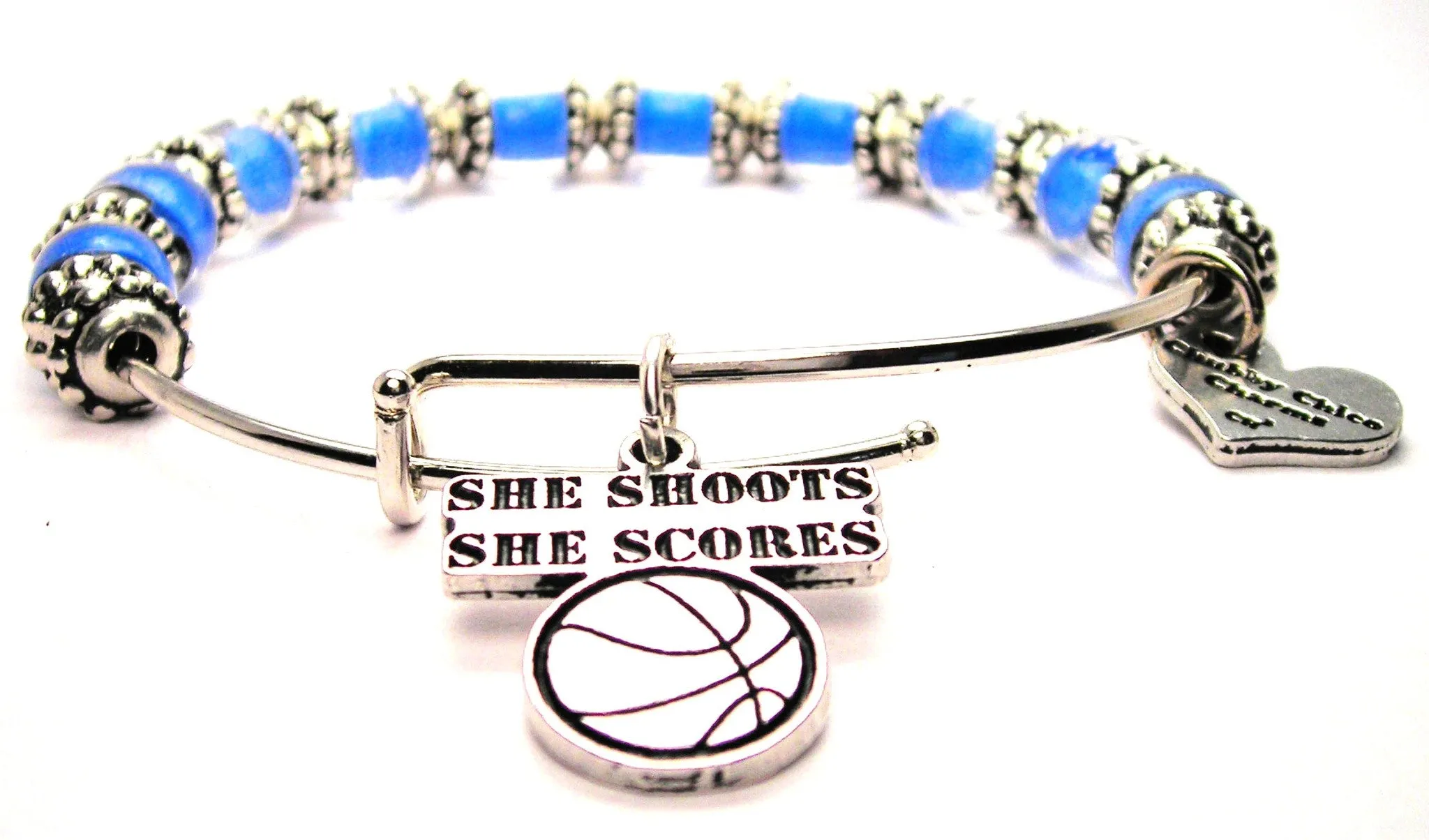 She Shoots She Scores Basketball 9mm Glass Beaded Single Bracelet