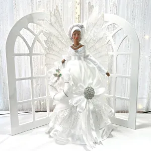 SOLD All White Black Christmas Angel Mantle Sized Home Decor, 22 Inch African American Angel "GLORY" One of a kind Handmade Gift Angel For Her