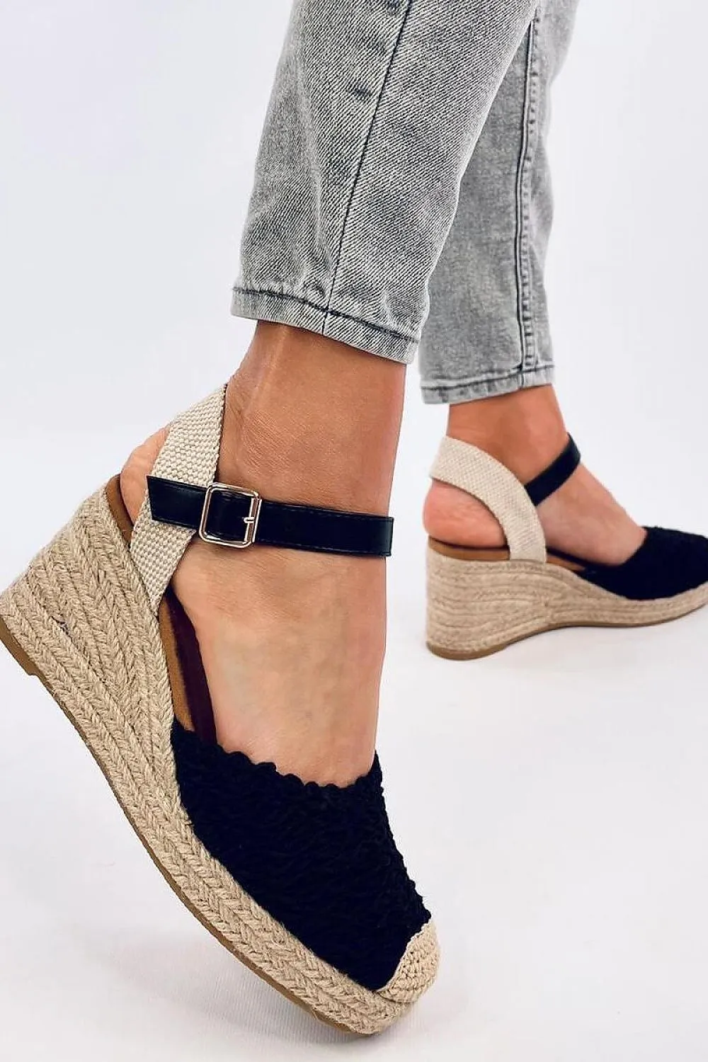 TEEK - Black Knitted Buskin Espadrille Sandals