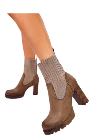 TEEK - Brown Socked Top Heel Boots