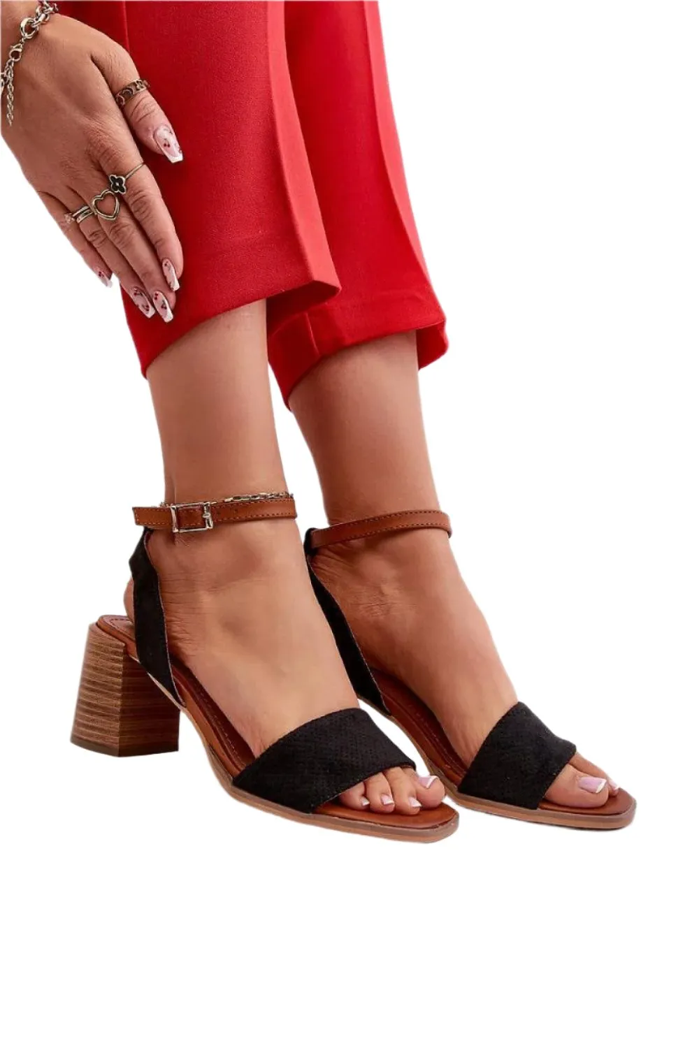 TEEK - Eco-Suede Strap Block Heel Sandals