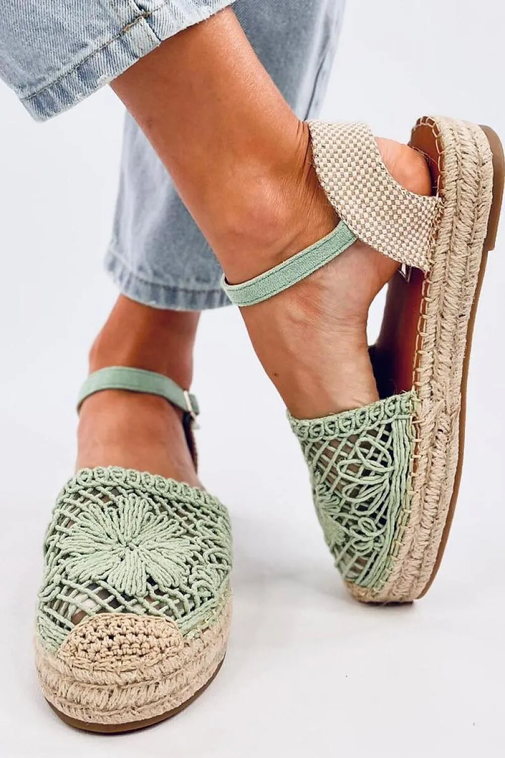 TEEK - Green Bloom Knit Espadrilles Sandals