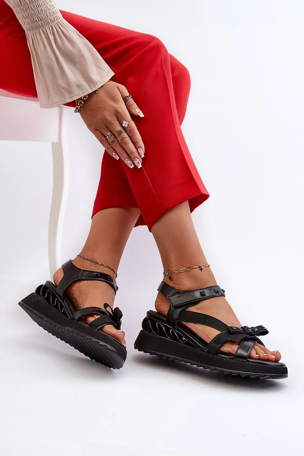 TEEK - Popped Bow Strappy Buskin Sandal