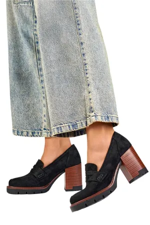 TEEK - Suede Style Block Heeled Penny Loafers