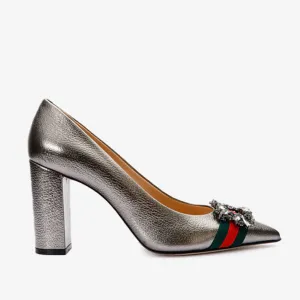 The Afega Silver Leather Block Heel Pump Women Shoe