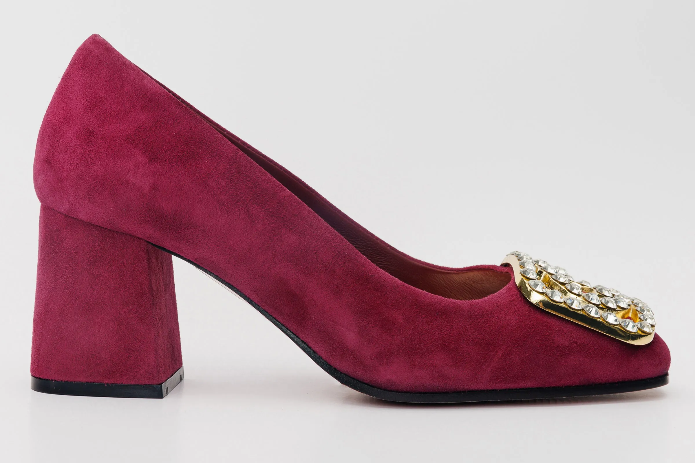 The California Burgundy Suede Leather Block Heel Pump Women Shoe