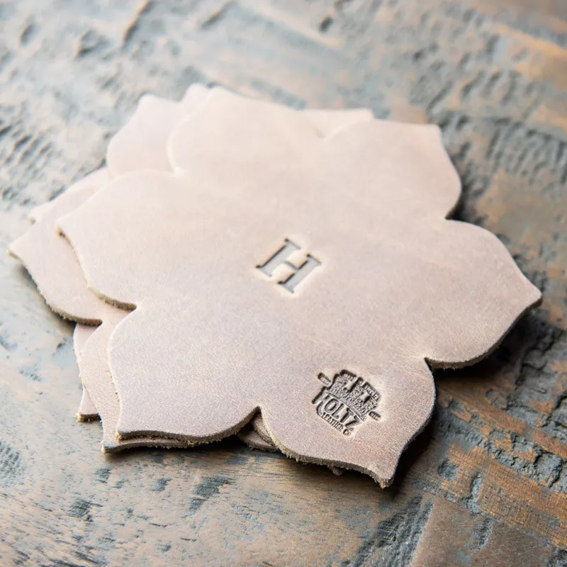 The Magnolia Flower Personalized Fine Leather Coaster Set of 4 Coasters