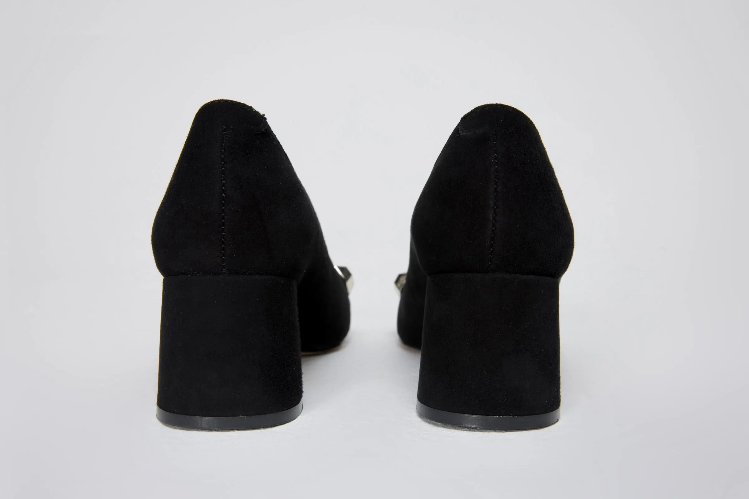 The Olney Black Suede Leather Block Heel Pump Women Shoe