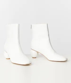 Unique Vintage White Leatherette Ball Heel Booties