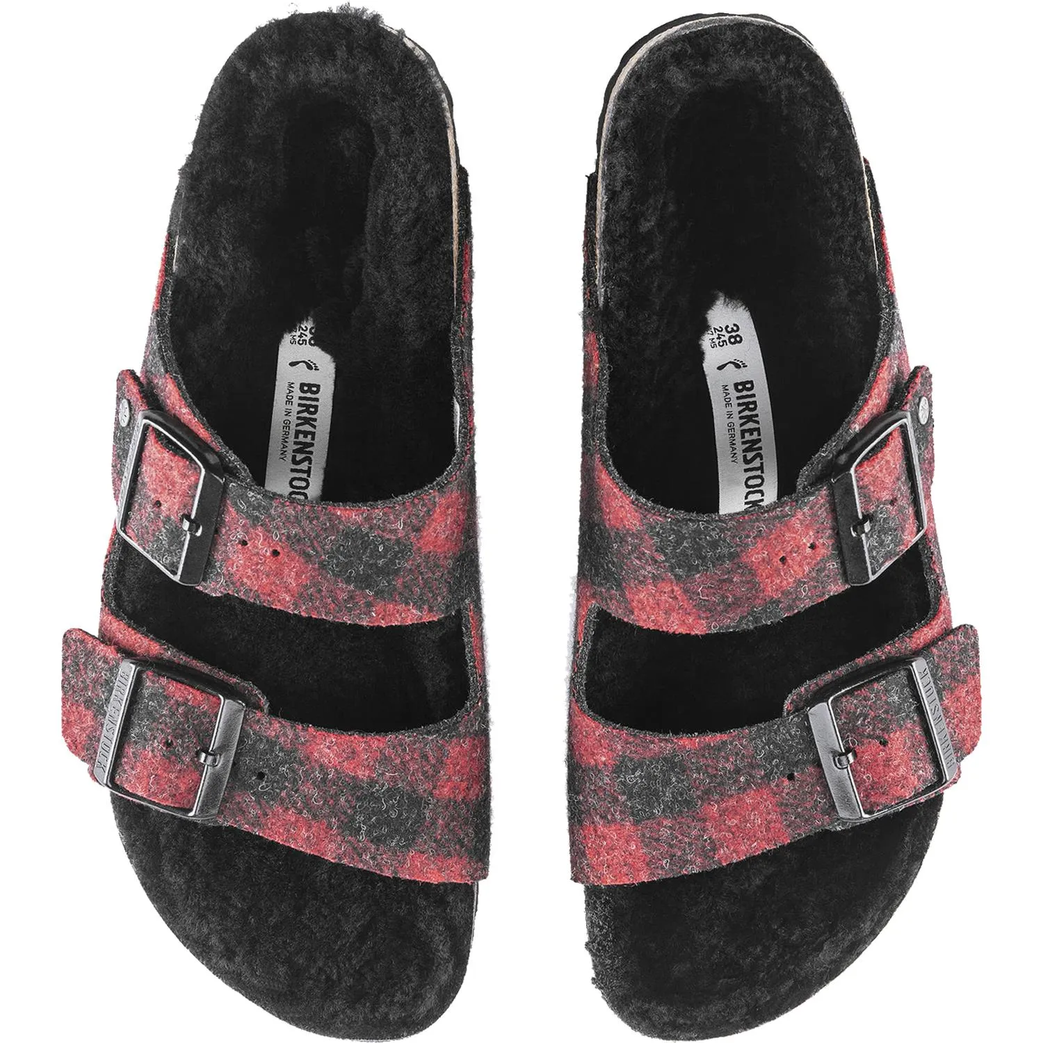 Women's Birkenstock Arizona Shearling Plaid Red/Black Wool