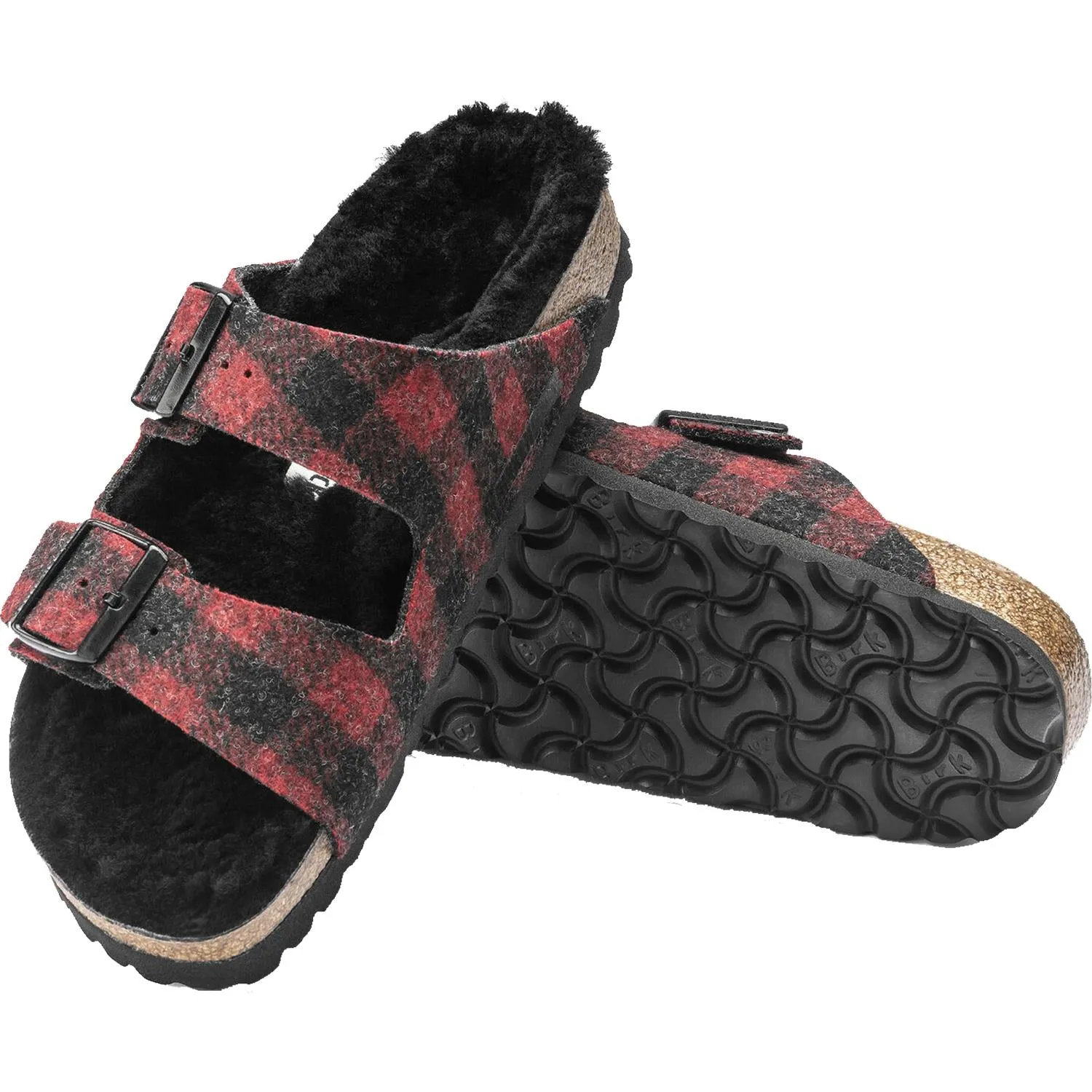 Women's Birkenstock Arizona Shearling Plaid Red/Black Wool