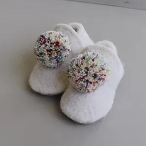 wool pompom shoes - cream