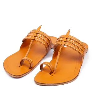 Yellow Handstitched Leather Kolhapuri Men Slipper