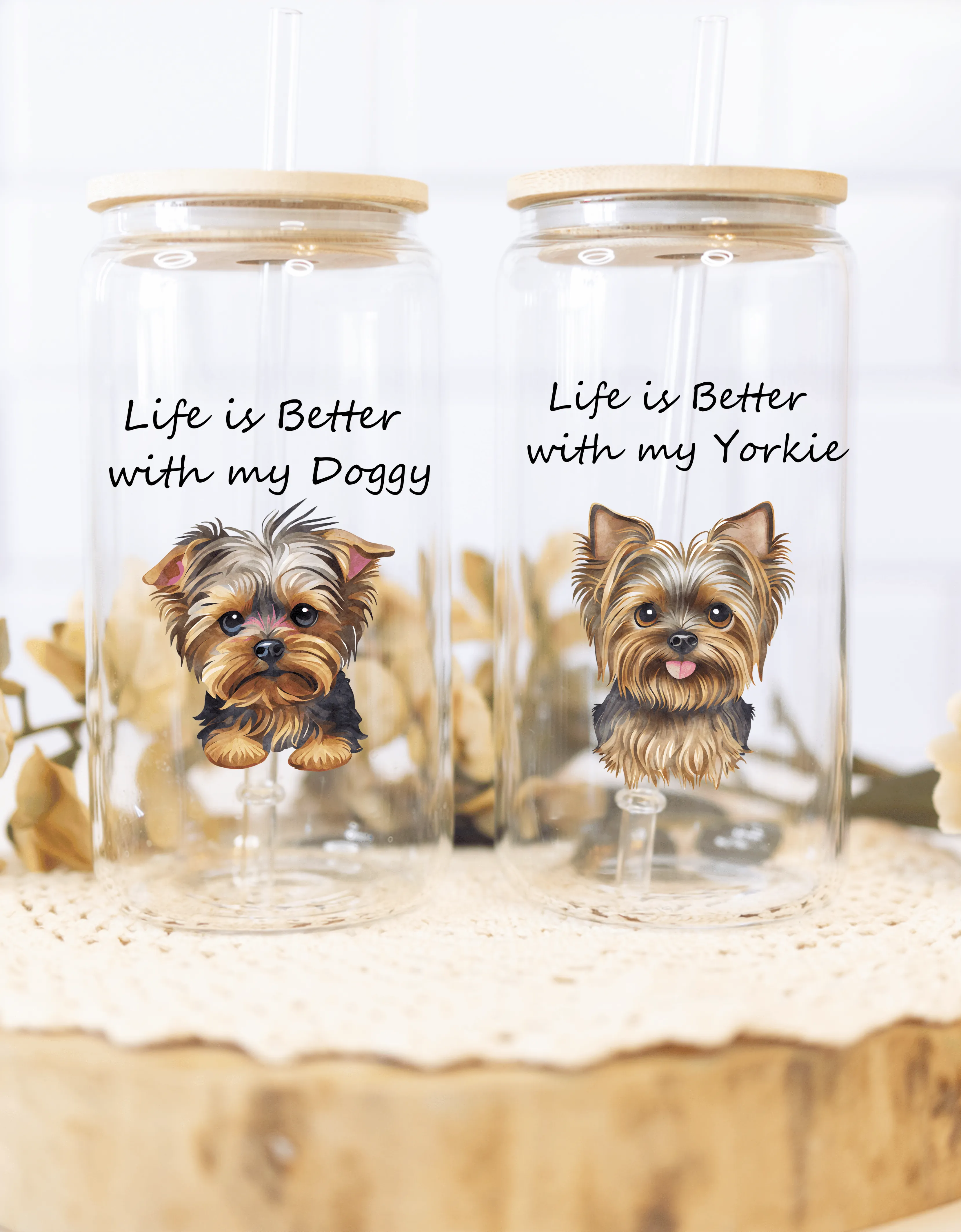 Yorkie Dog on Glass Tumbler - 16oz Sipper Glass for Dog Lovers & Pet Owners | Perfect Gift for Dog People