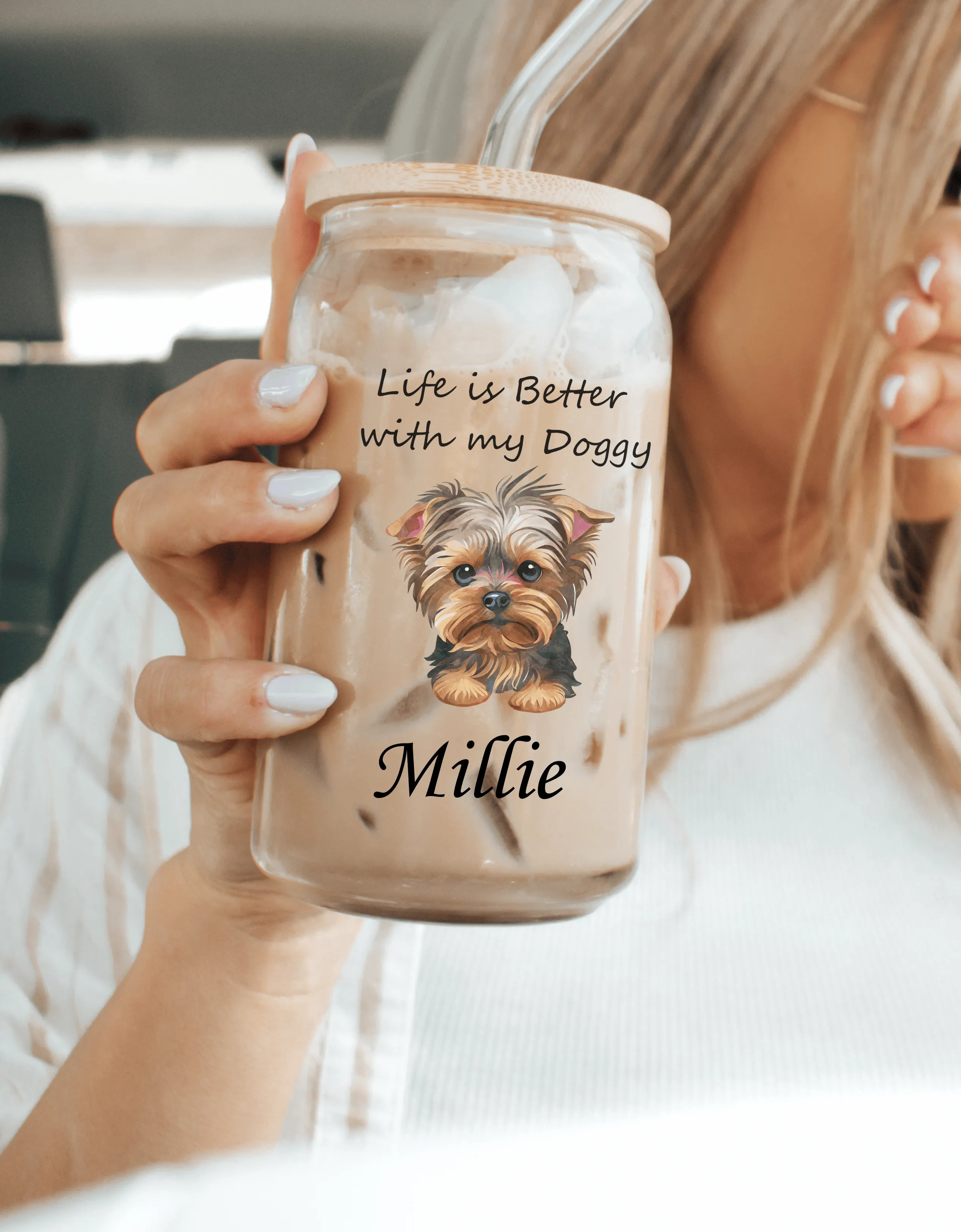 Yorkie Dog on Glass Tumbler - 16oz Sipper Glass for Dog Lovers & Pet Owners | Perfect Gift for Dog People