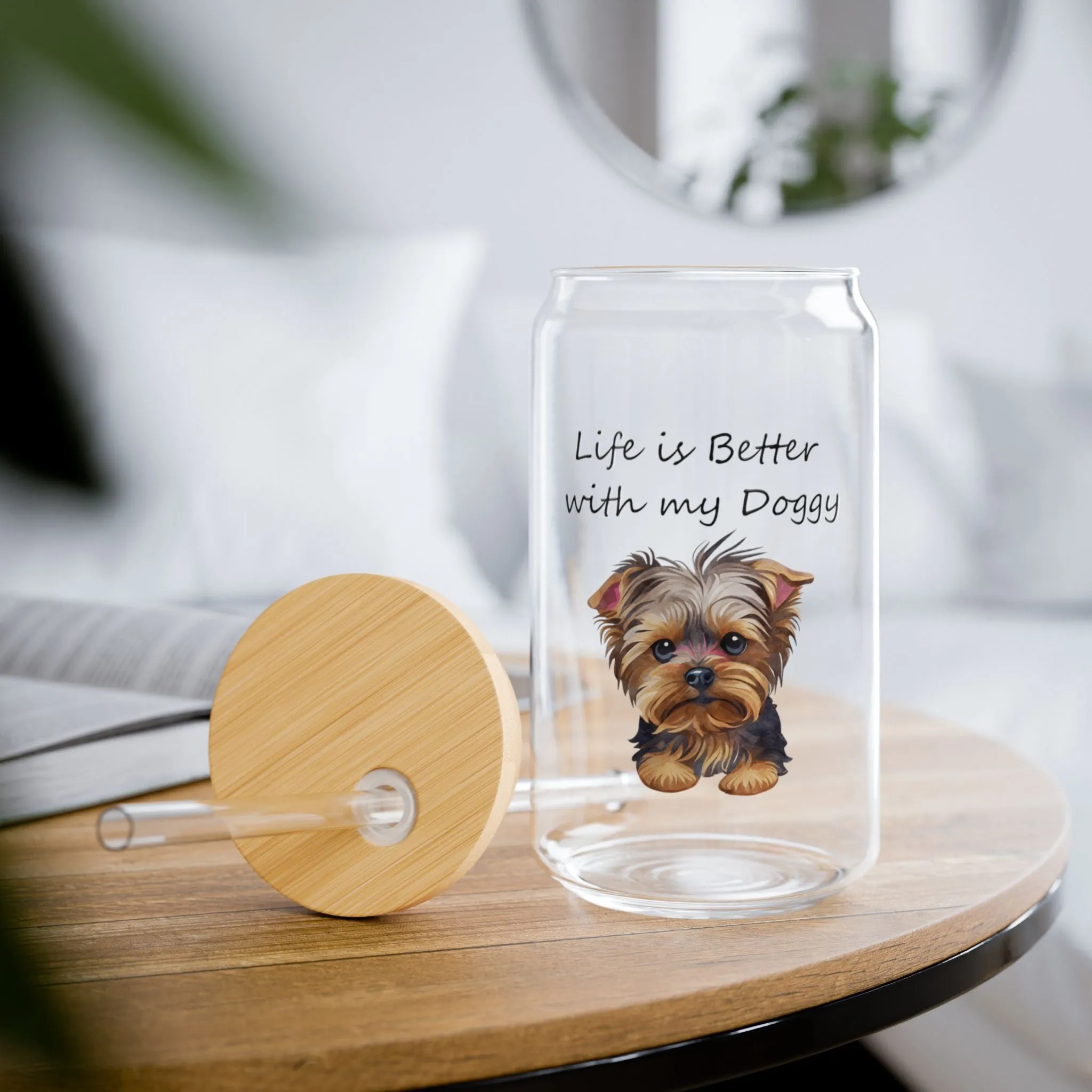 Yorkie Dog on Glass Tumbler - 16oz Sipper Glass for Dog Lovers & Pet Owners | Perfect Gift for Dog People