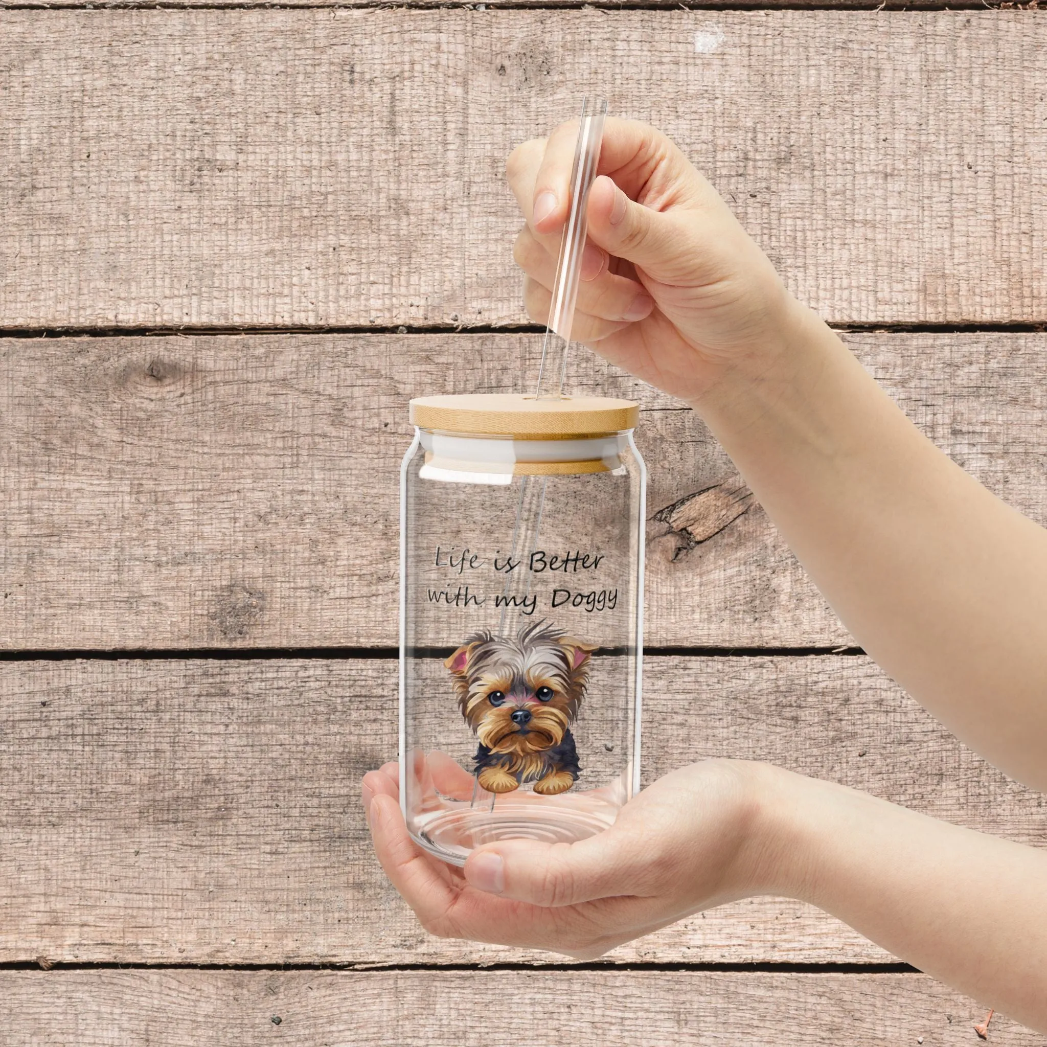 Yorkie Dog on Glass Tumbler - 16oz Sipper Glass for Dog Lovers & Pet Owners | Perfect Gift for Dog People